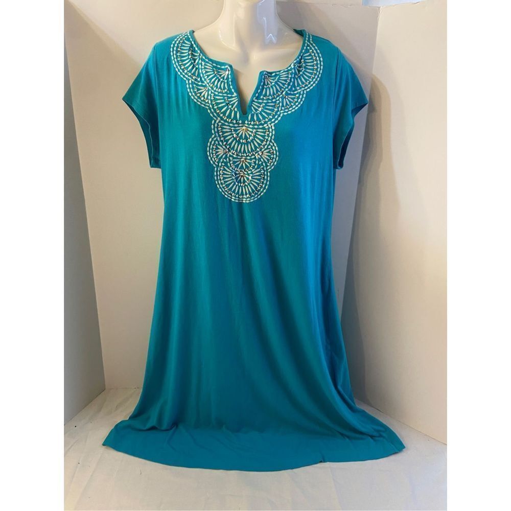 Madison dress large turquoise bling beach cruise theme rn# 31104 Pima cotton ble